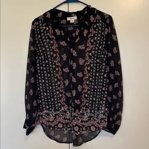 Style & Co. Black sheer Blouse with Pink Floral Print size small